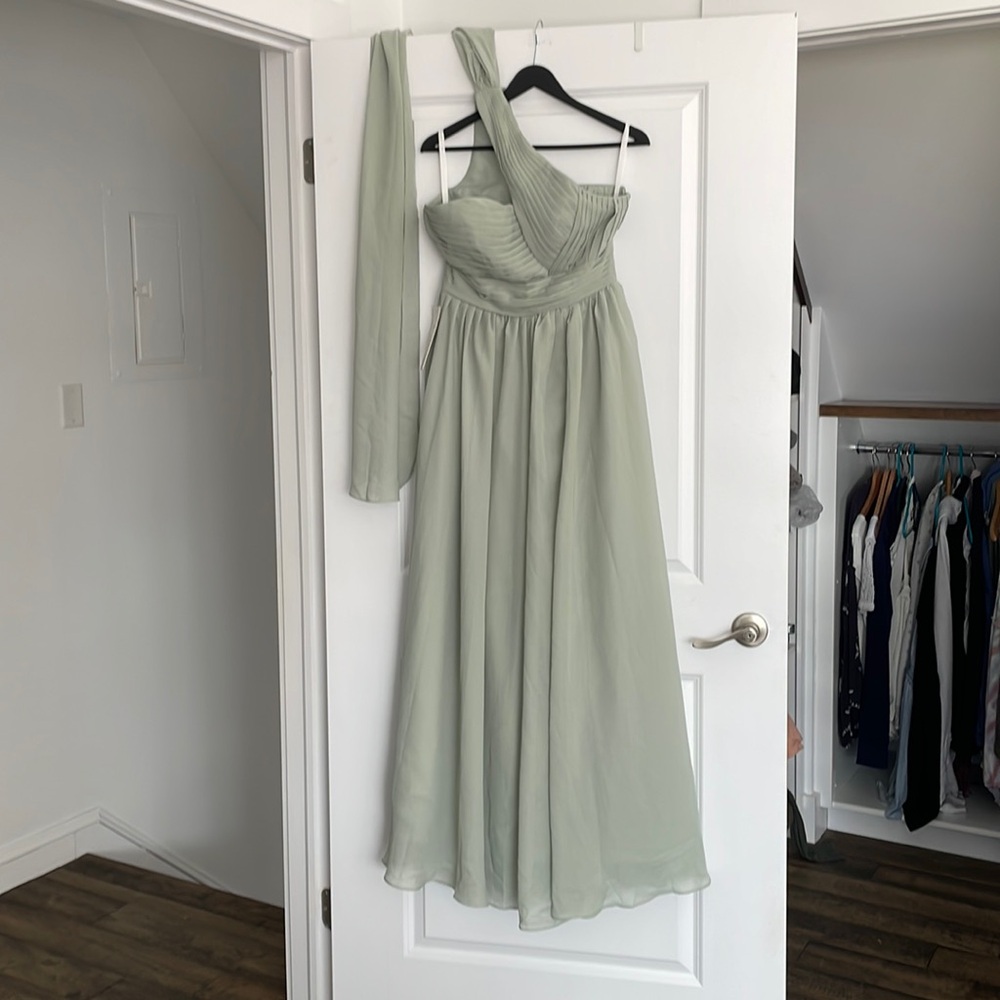 Sage green goddess style bridesmaid or prom dress NWT
